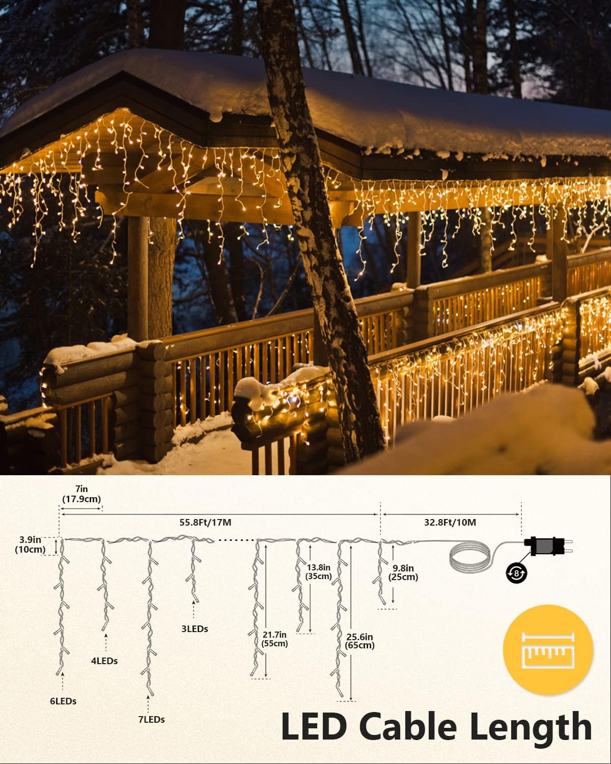 LEDYA 500 LED 18m Warm White Outdoor Icicle Lights – Waterproof