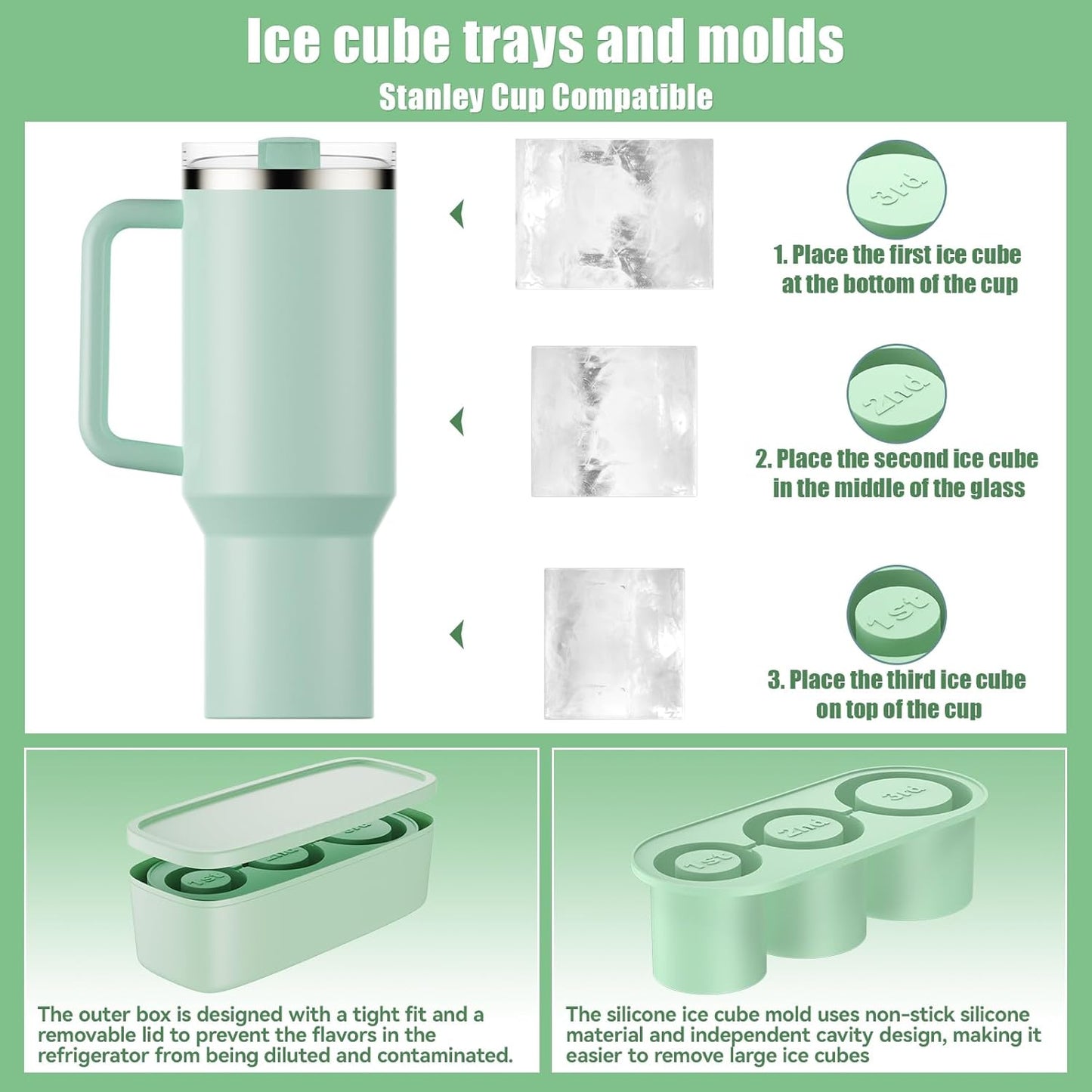 Large Silicone Ice Cube Tray for 30-40 oz Cups – Easy Release & Reusable