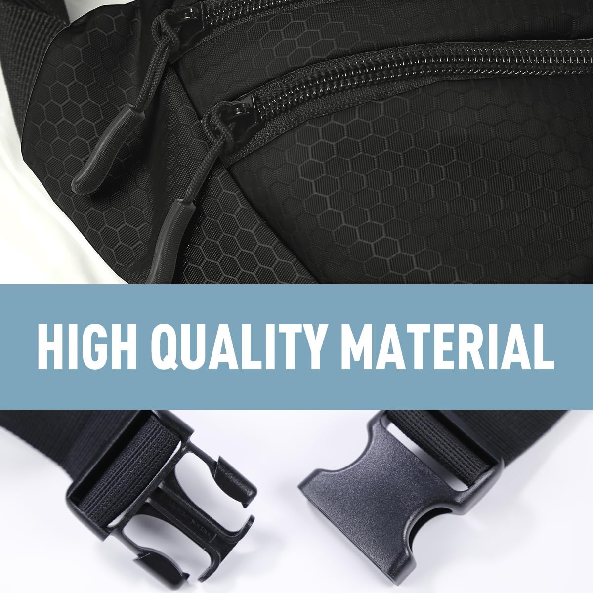 Eono Water Resistant Bum Bag Adjustable Strap Double Pocket Black