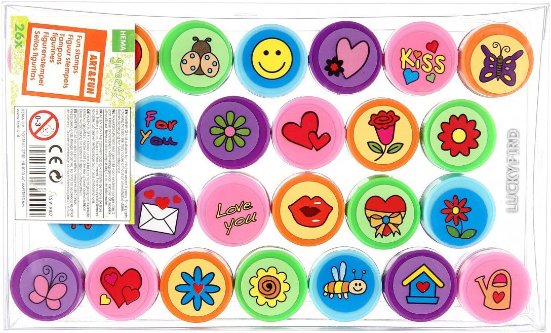 LUCKYBIRD 26 Self‑Inking Toy Heart Stamps – Colourful, Mess‑Free, Kids Craft Fun