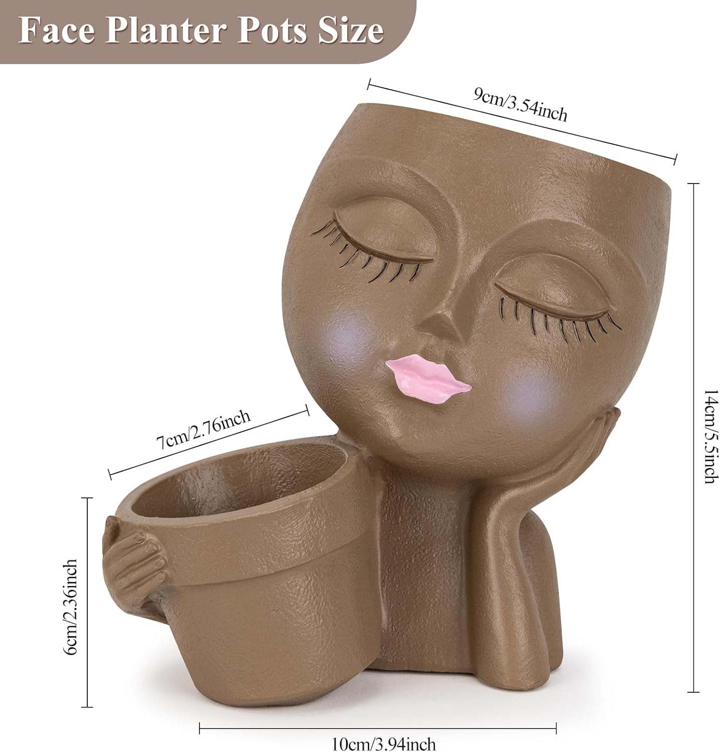 DUCHIFAD Face Planter Pot - Resin Head Flower Pot with Drainage for Indoor/Outdoor
