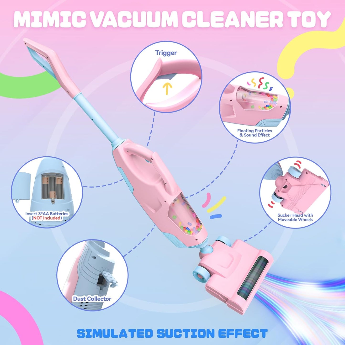 Toy Choi Kids Cordless Vacuum Toy with Sound & Ball Popping – Pretend Play Hoover