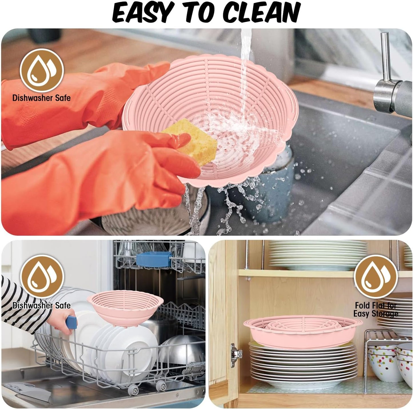2Pack Bread Proofing Basket Banneton,Silicone Sourdough Bread Baking Baskets,