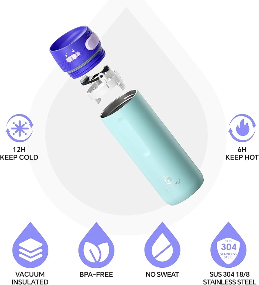 IDEUS 500ml Insulated Stainless Steel Water Bottle Leakproof Sports Flask B0DJW7YFK8