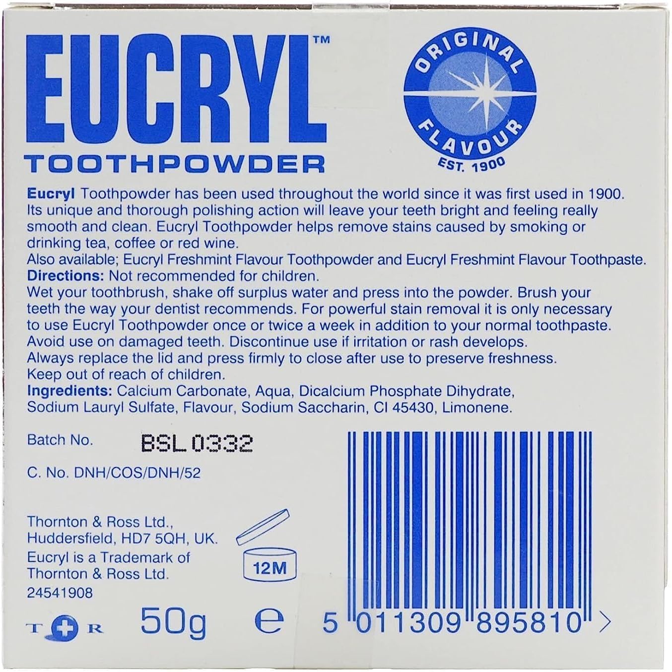 Eucryl Smokers’ Tooth Powder Freshmint 50 g (Pack of 6) – Anti-Stain Whitening