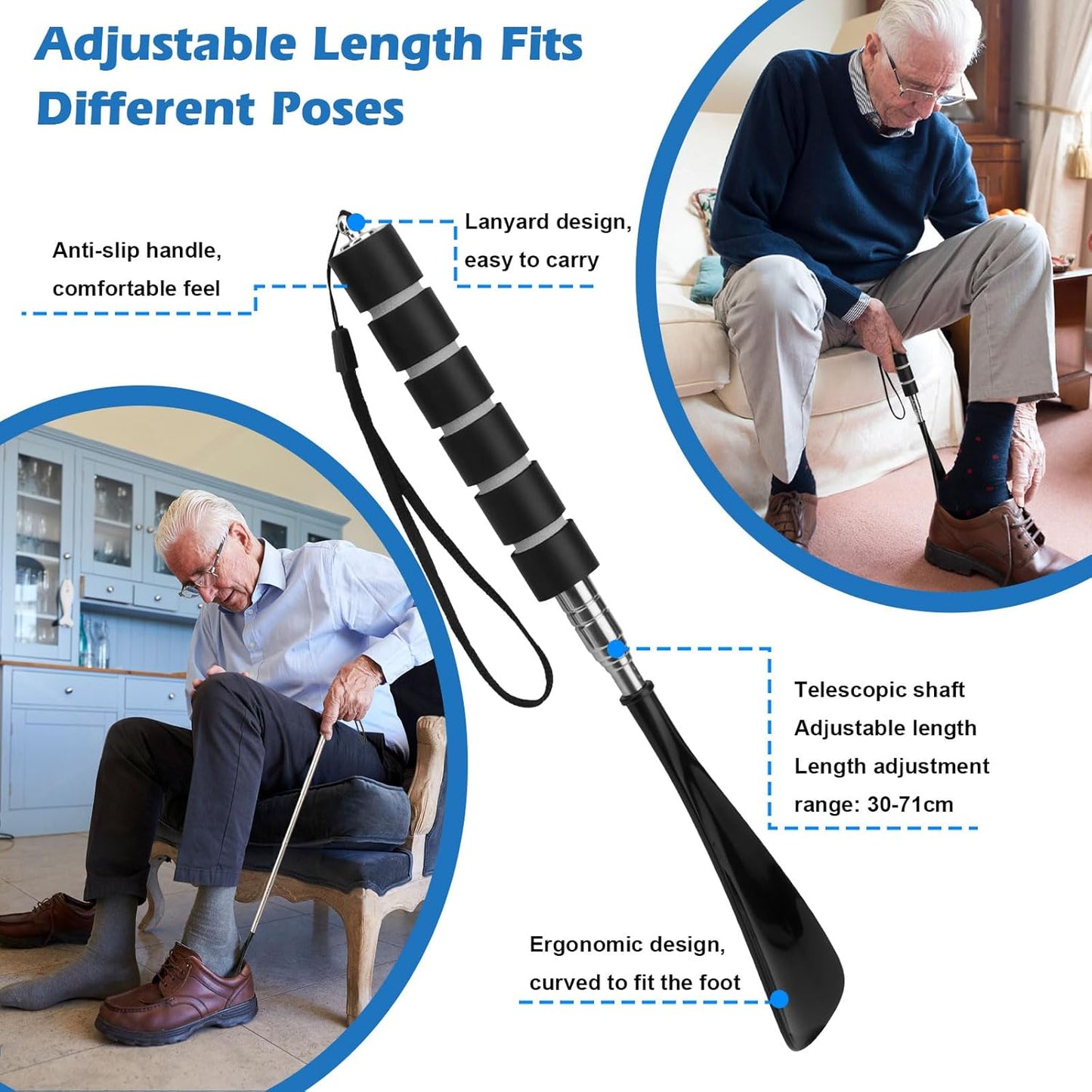 Extendable Shoehorn Long Handle Dressing Aid Sock Helper Mobility Tool