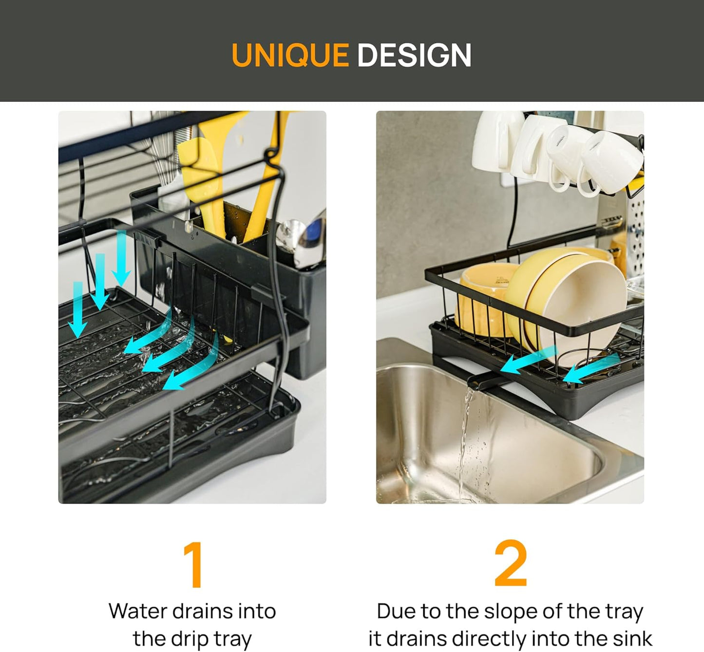 WOWZILLA 2-Tier Black Stainless Steel Dish Drainer – Space-Saving & Rust-Proof