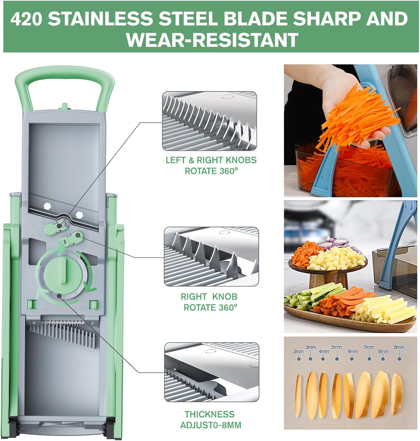 Jinshome Upgrade Safe Mandoline Slicer – Adjustable 40+ Cuts, BPA-Free, Easy-Clean
