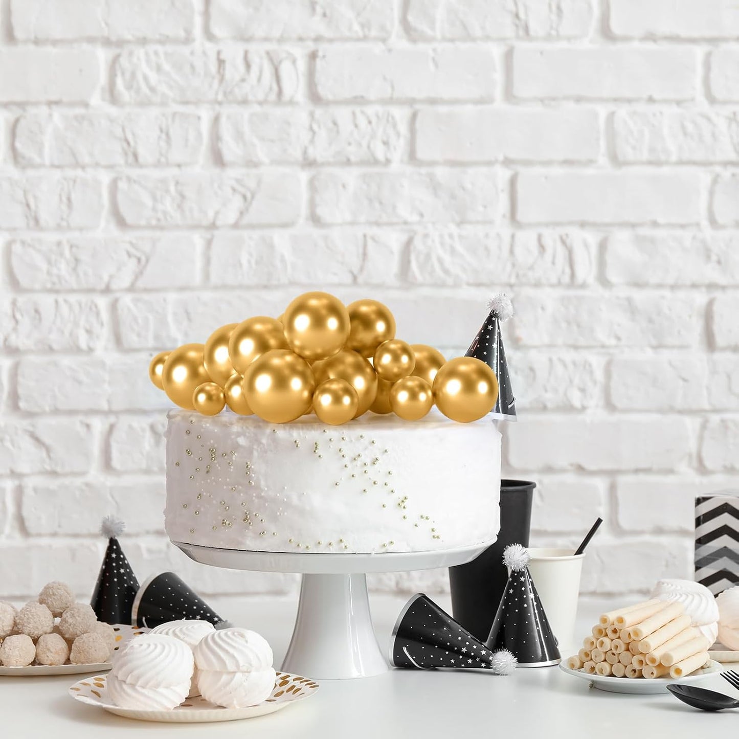 75pc Gold Cake Ball Toppers Cupcake Decorations Party Wedding Set B0D91XHKXN