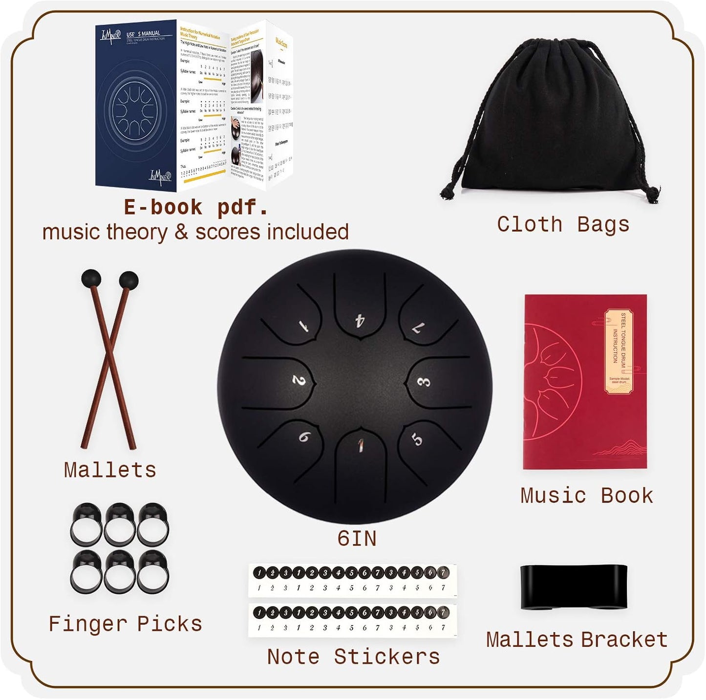 INMAKER 6‑inch 8‑Note C‑Key Steel Tongue Drum • Meditation • Yoga • Music Gift Set