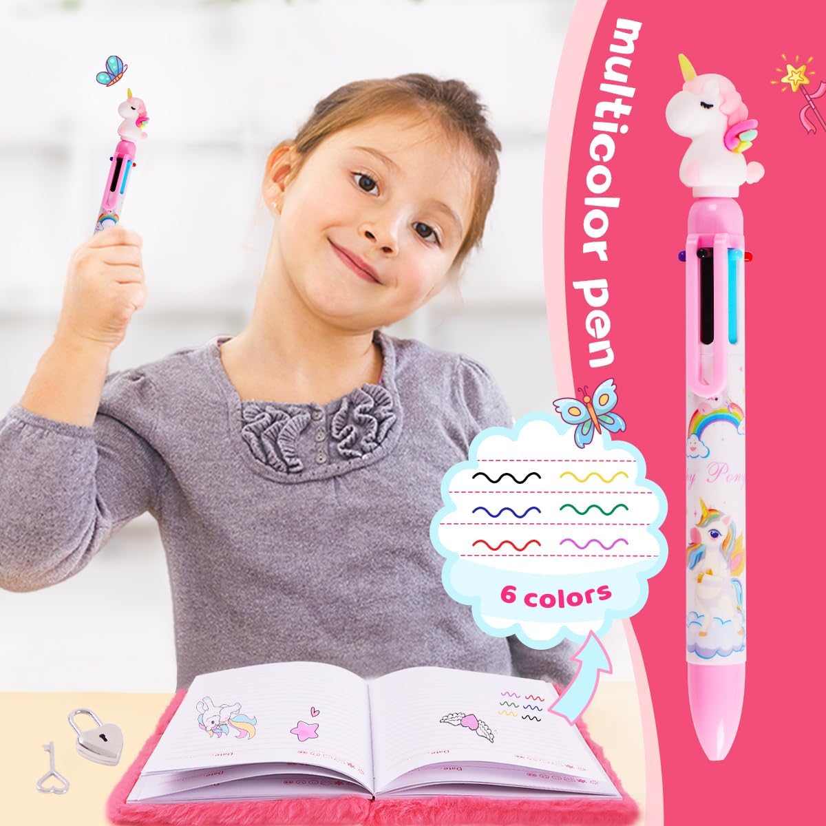 ENYILEE Plush Unicorn Heart Diary – Lock & 2 Keys – Girls’ Secret Journal