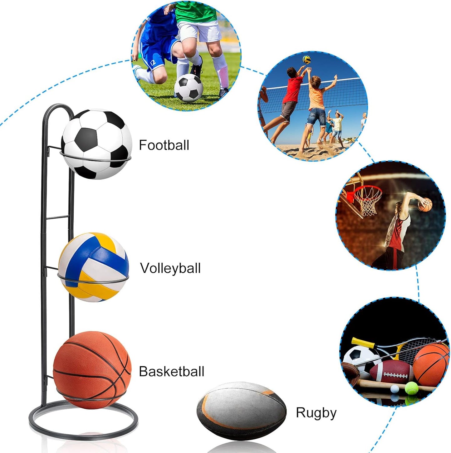 3-Tier Vertical Ball Storage Rack – Wall-Mounted Carbon Steel Organiser for Sports Balls