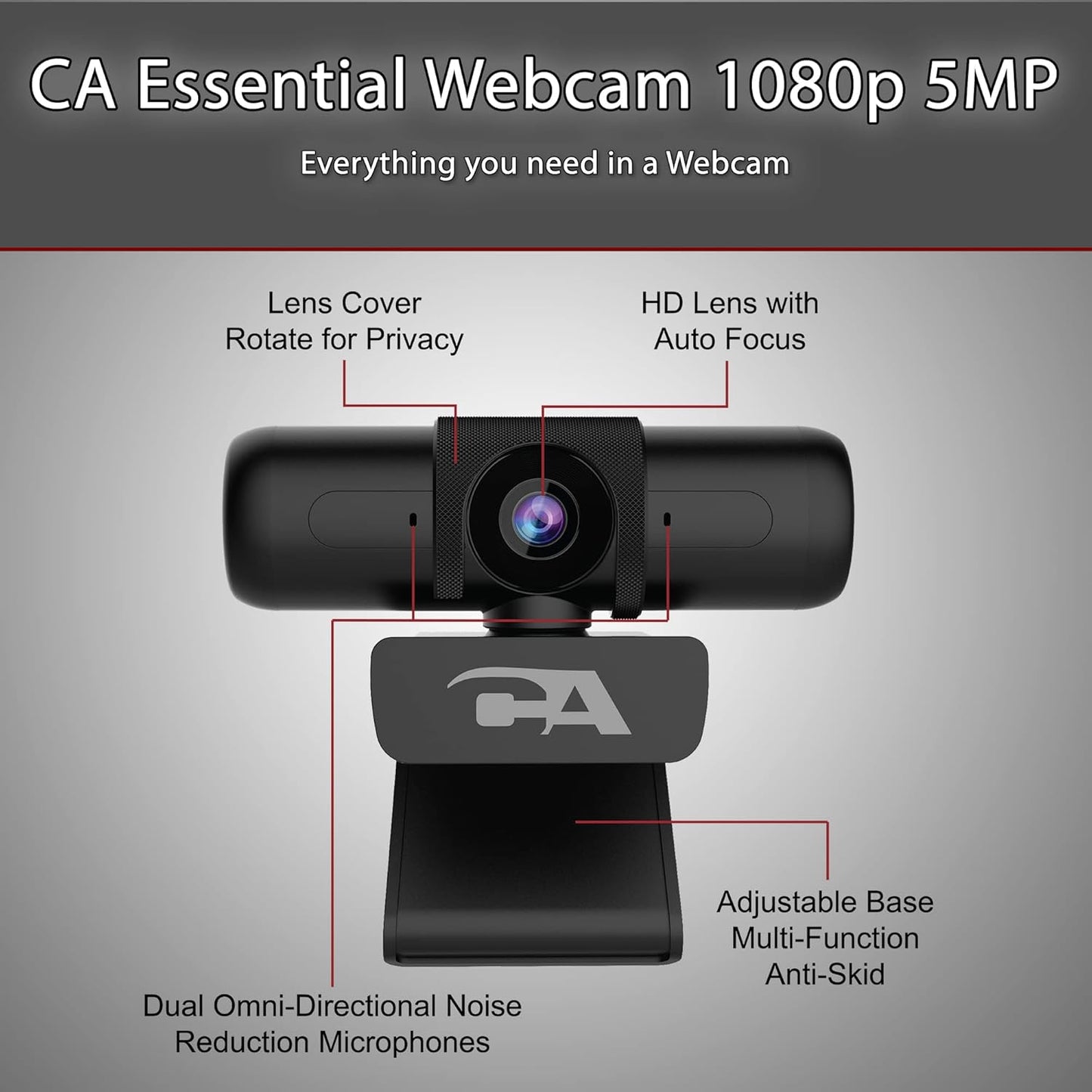 Cyber Acoustics 5MP Super HD Webcam WC‑3000 Autofocus, Privacy Shutter, Zoom Cert.