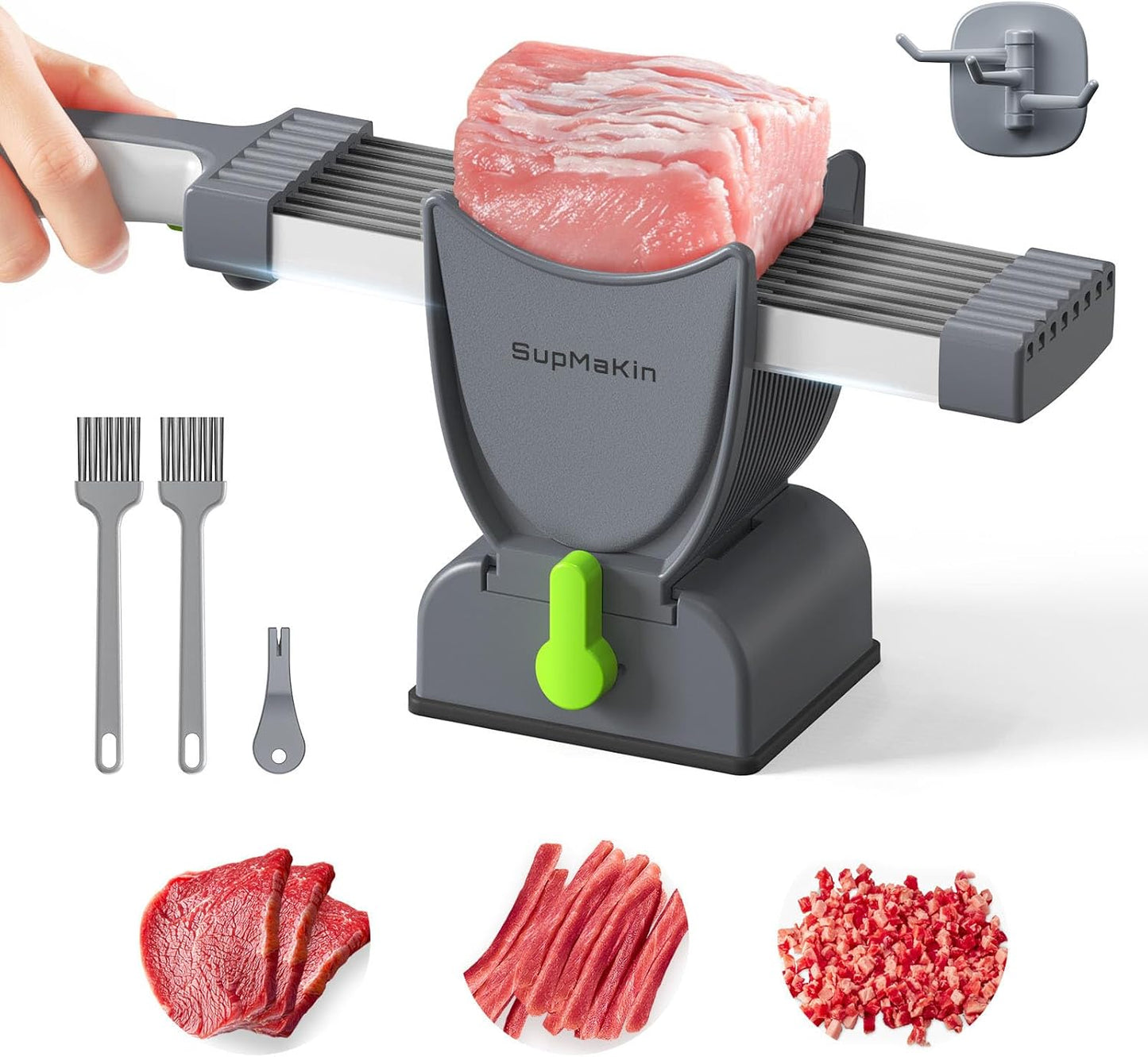 SupMaKin 17‑in‑1 Manual Fresh Meat Slicer – Adjustable 2/4 mm, Uniform Cuts for Jerky
