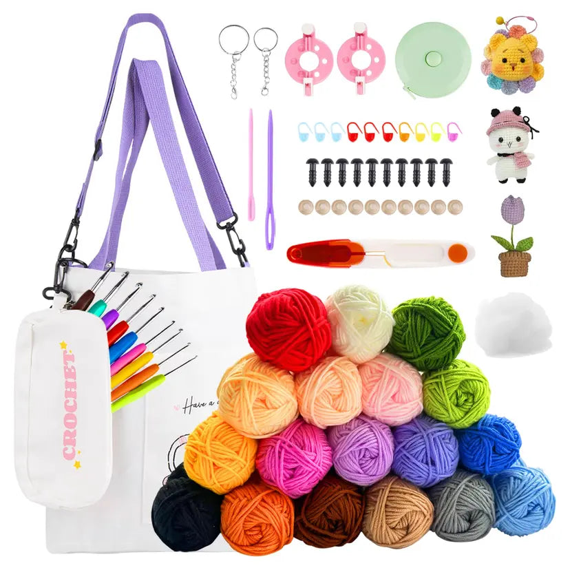 Renyiz Crochet Kit for Beginners – 14 Yarn Balls, Hooks & Accessories