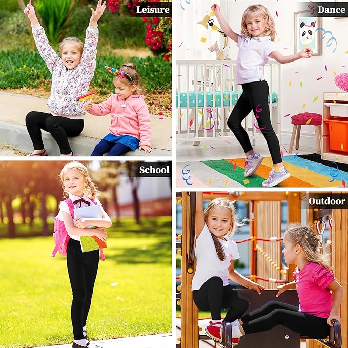 Girls Cotton Leggings 2 Pack Full Length Elastic Waist Black 8-9