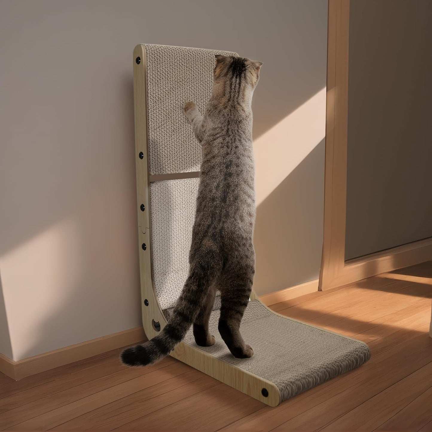Dimaka L‑Shaped Vertical Cat Scratching Board 23.6″ – Cardboard with Catnip & Toy Ball
