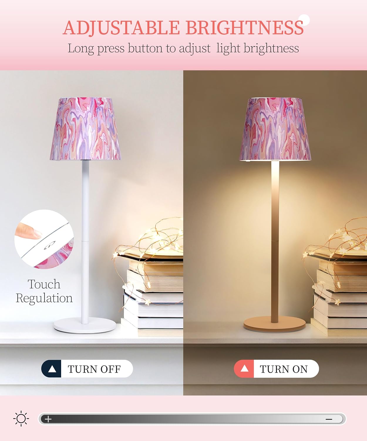 Faithorse 5200 mAh Cordless Table Lamp – IP54 Waterproof, 3-Colour Modes, Pink/White