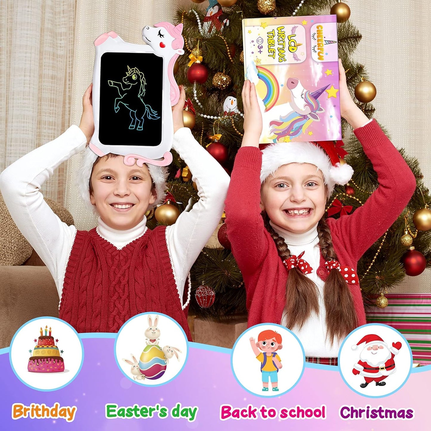 CHEERFUN 10-Inch Unicorn LCD Drawing Tablet – Pink Mess-Free Writing Board for Kids