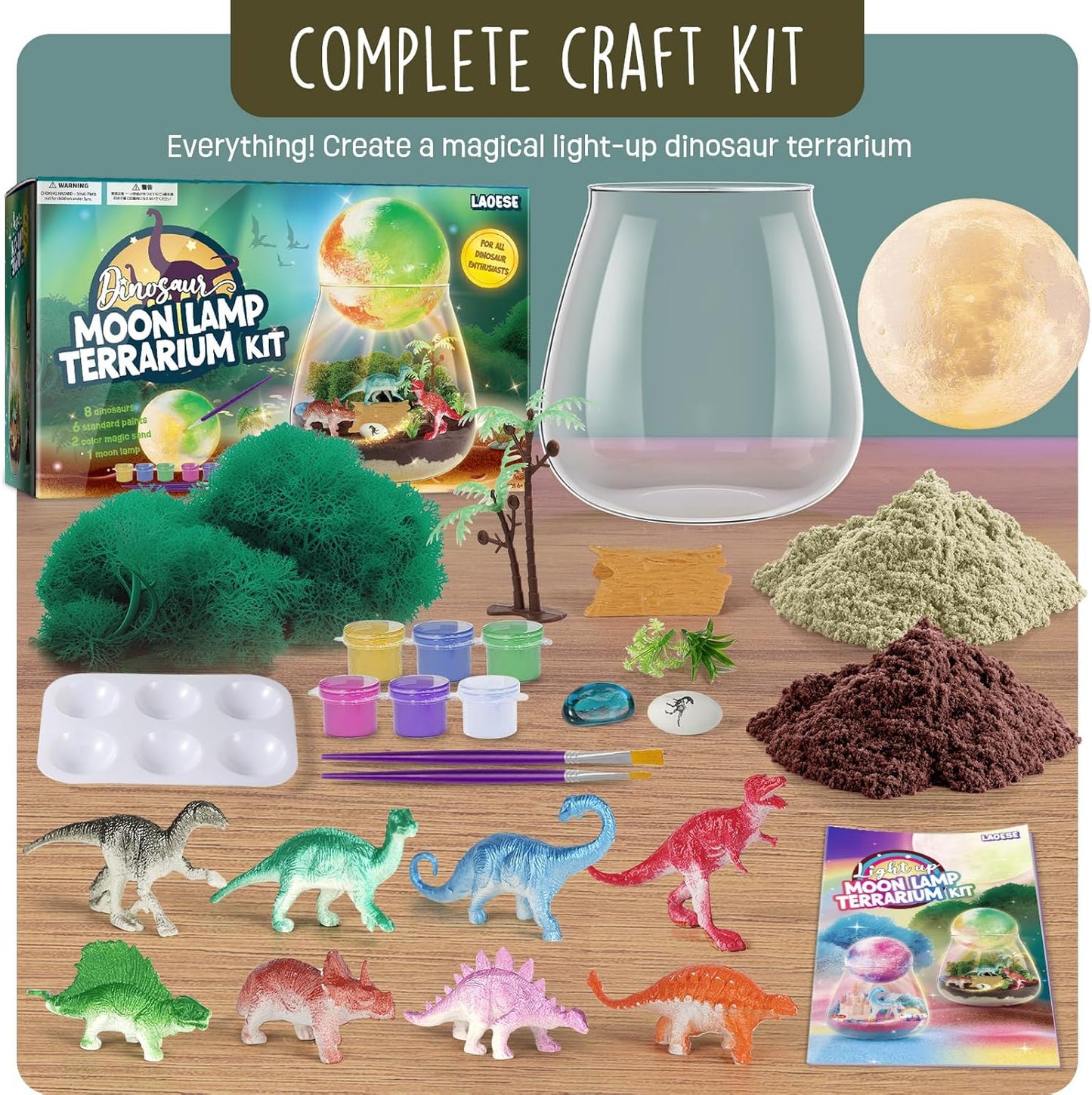 LAOESE Dinosaur Terrarium Kit & DIY Moon Lamp – Kids Craft Gift Ages 4-12