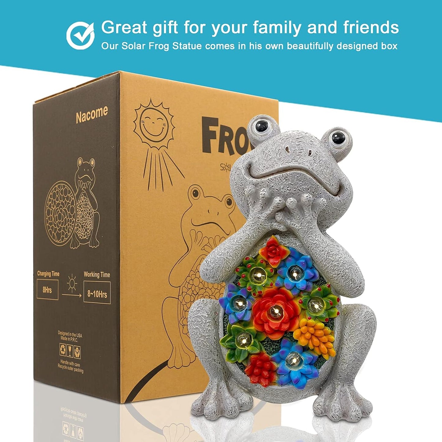 Goodeco Solar Garden Frog LED Light Statue with Succulent Planter – 20 cm