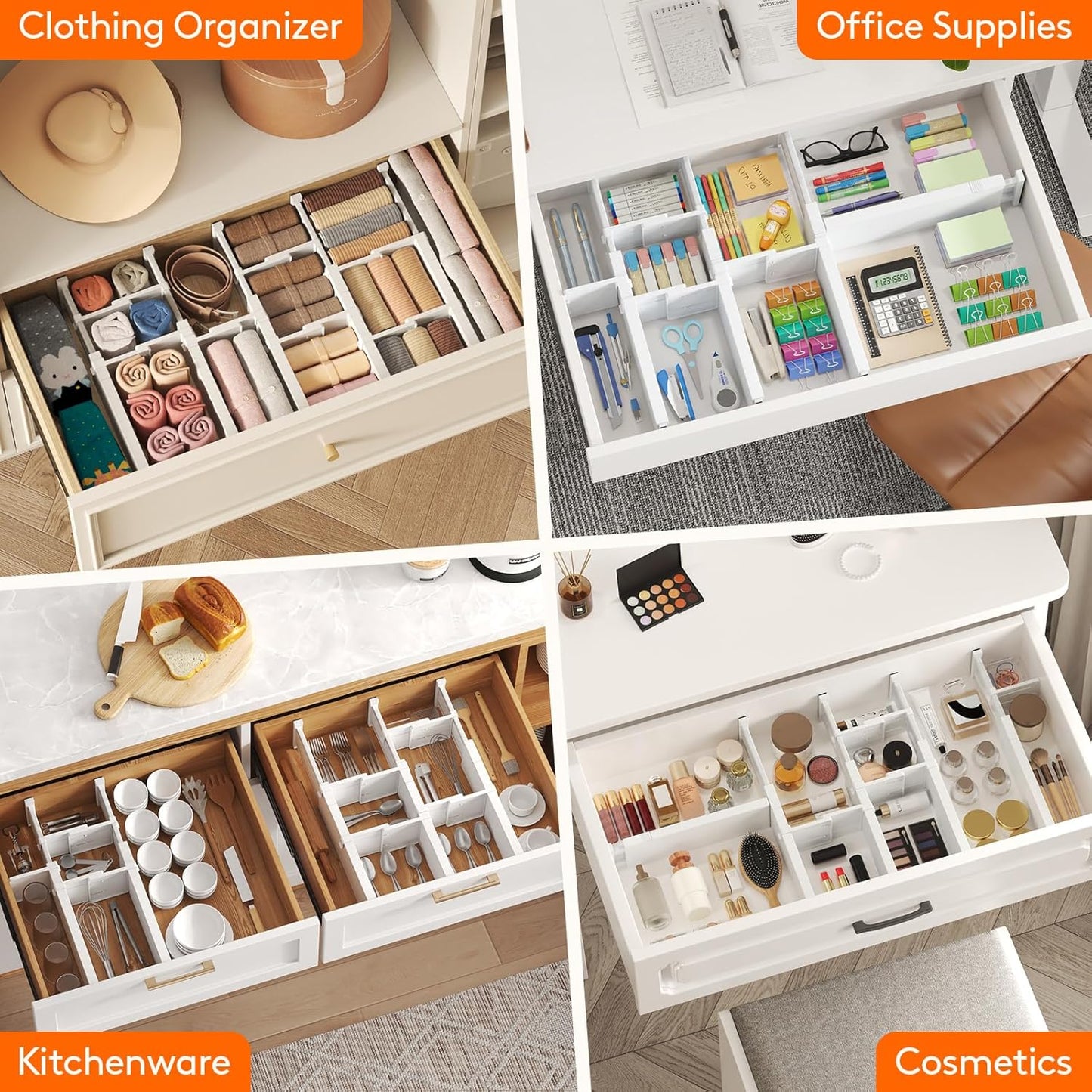 Lifewit Adjustable Drawer Dividers 6‑Pack (40–56 cm) – Slim 6 cm Plastic Organiser