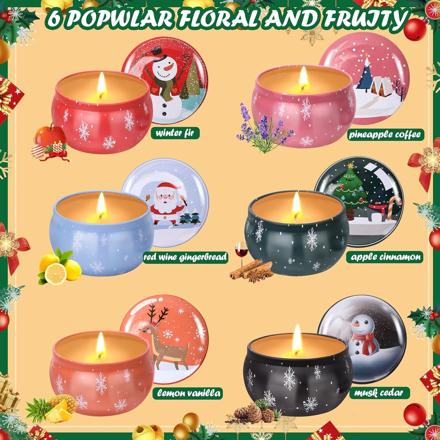 Festive 6‑pc Christmas Scented Candle Gift Set – Aromatherapy Tin Candles UK