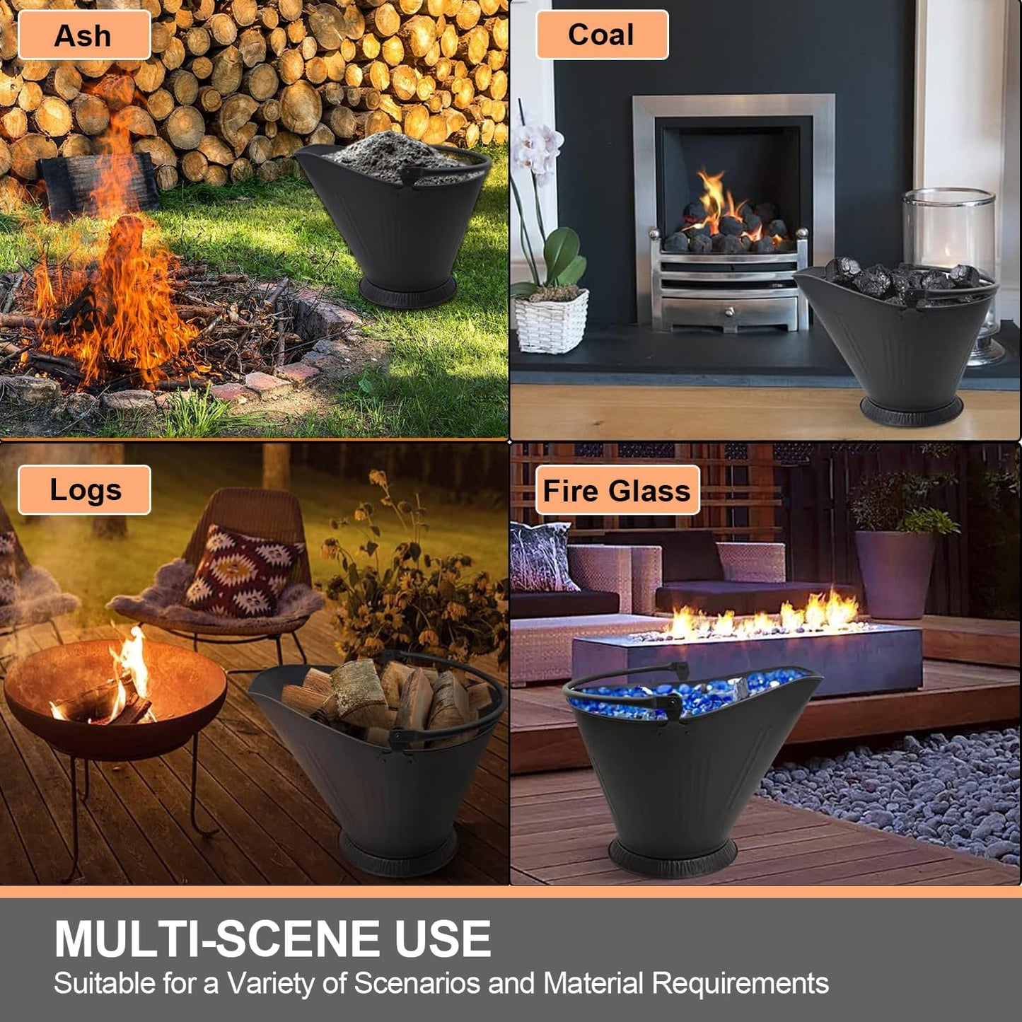 12 L Fireplace Ash Bucket with Lid, Shovel, Broom & Gloves – Ash Cleaning Kit
