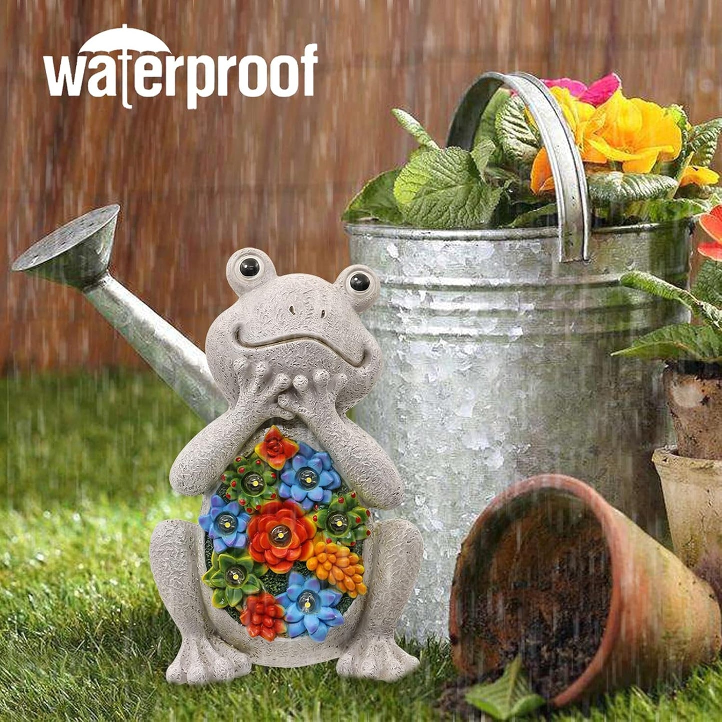 Goodeco Solar Garden Frog LED Light Statue with Succulent Planter – 20 cm