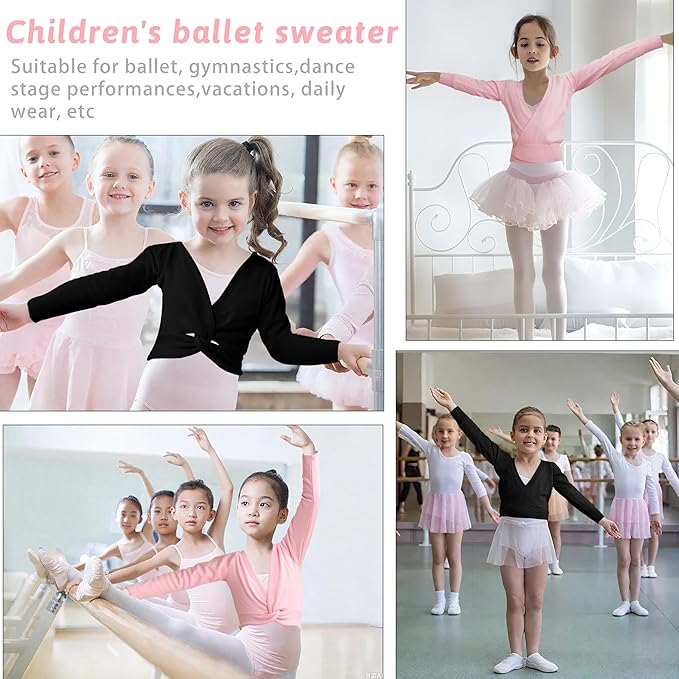 Girls Ballet Wrap Top Dance Cardigan Velvet Inner Long Sleeve Black