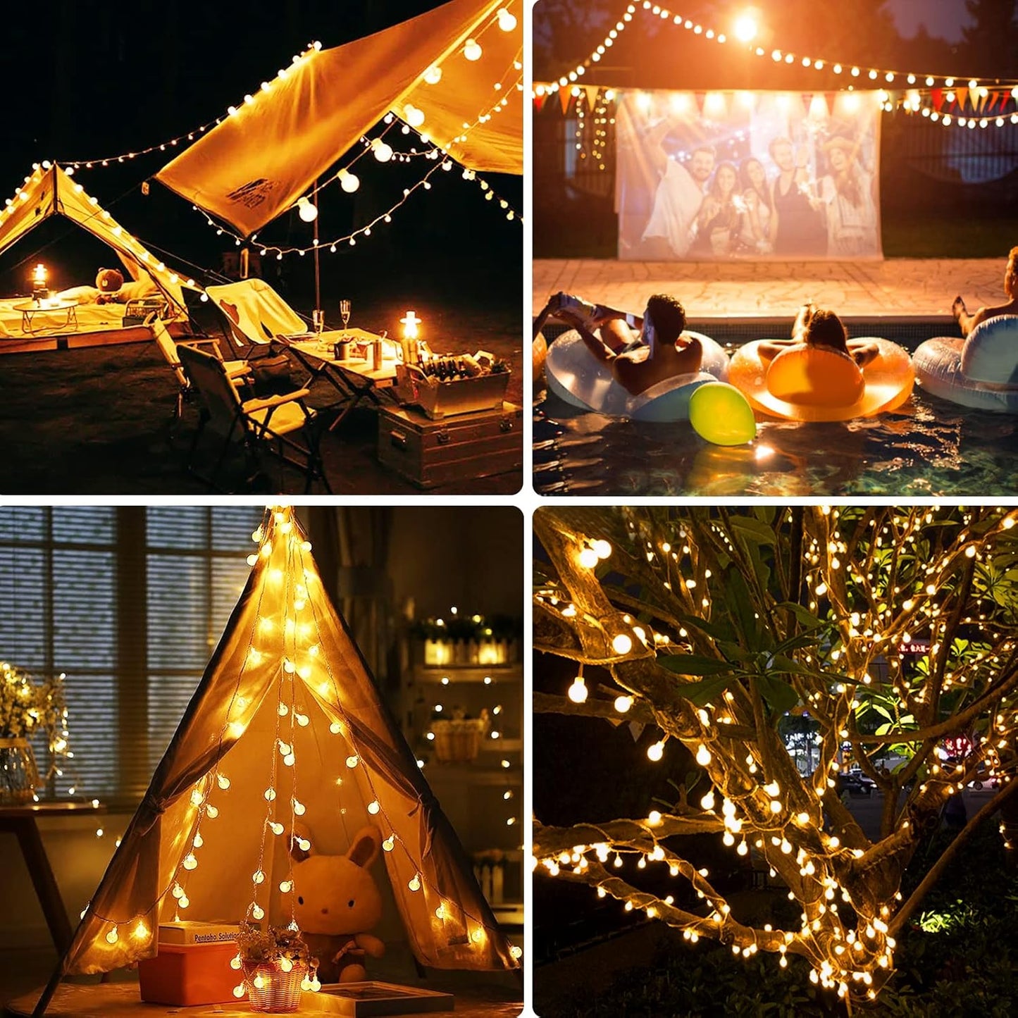 JXLEDAYY 12 m 100‑LED Waterproof Globe Fairy Lights – Warm White, Remote & 8 Modes