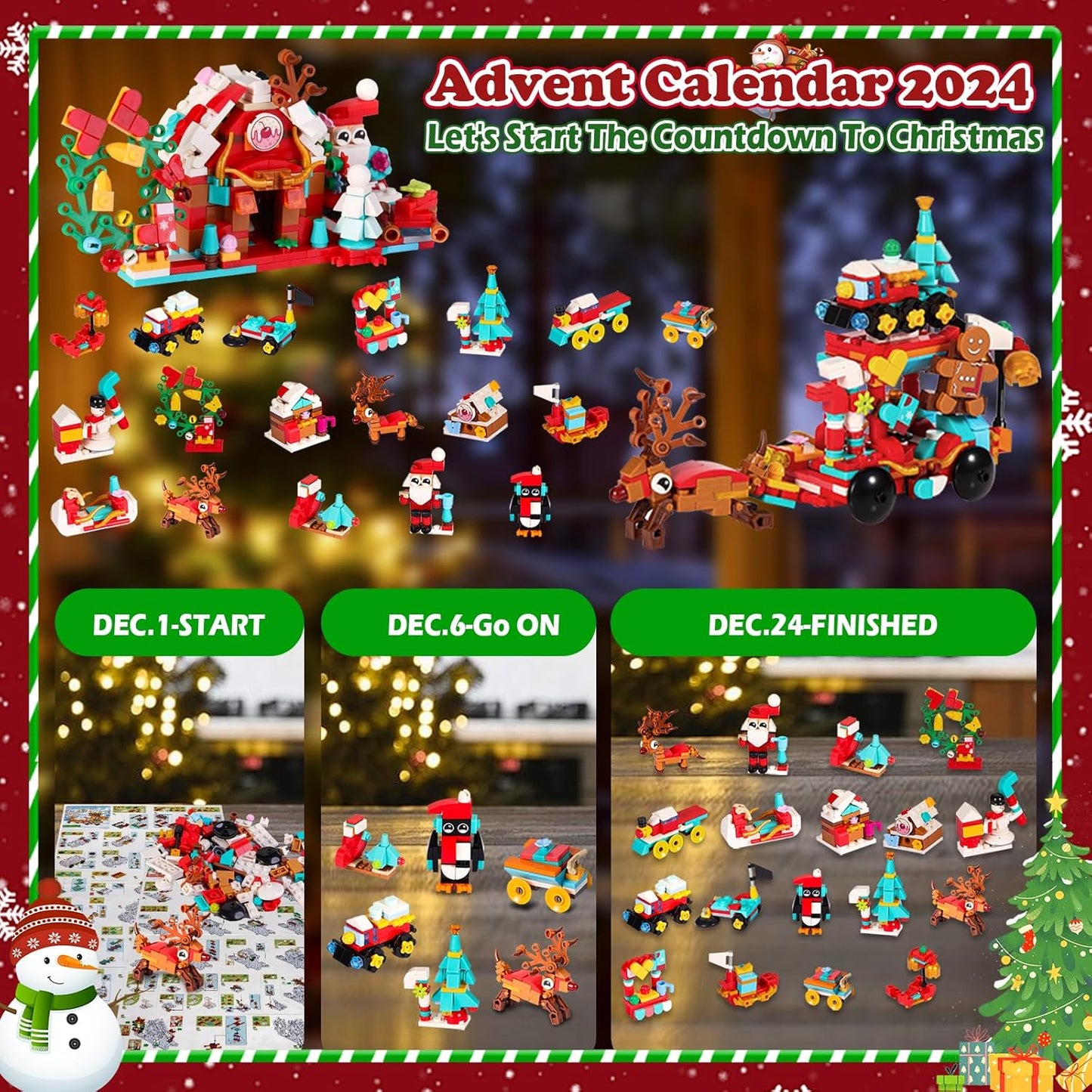 Advent Calendar 2025 Building Blocks Toy – 24 Mini Builds + Combine into Christmas Figures