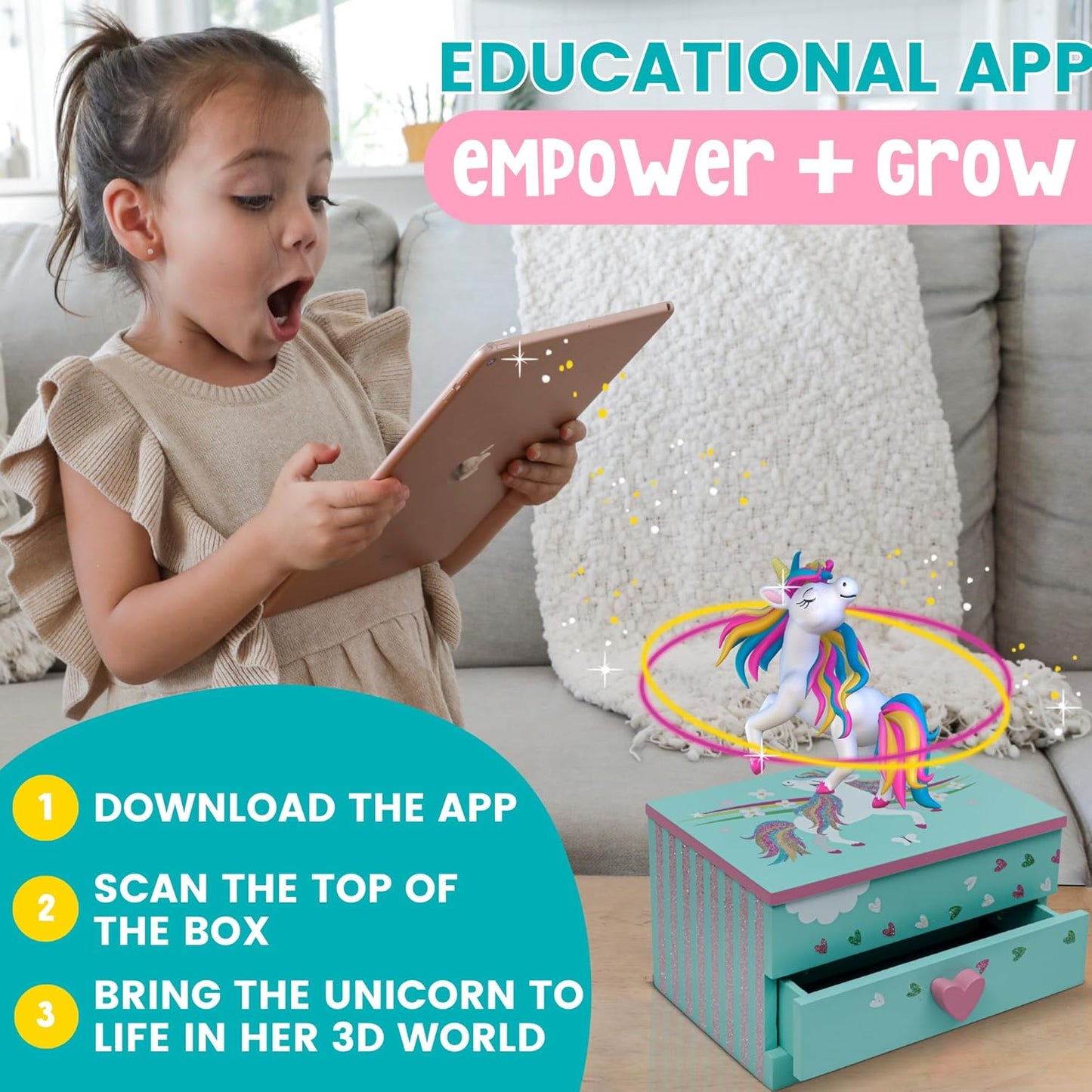 Unicorn Musical Jewellery Box for Girls + Charm Bracelet | Magic Gift