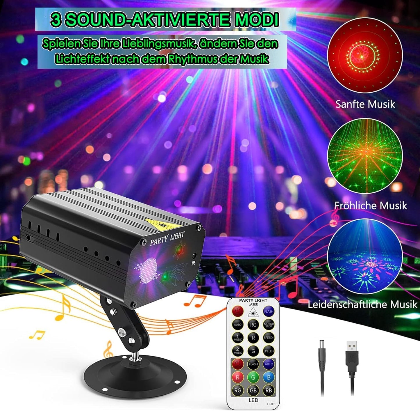 SPOOBOOLA DJ Disco Party Lights – Sound‑Activated LED Stage Light with Remote