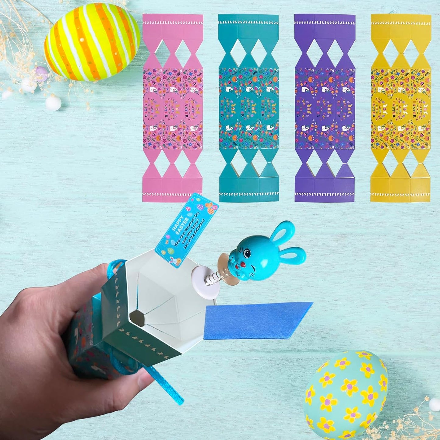 PopManko 16 Pack DIY Easter Crackers Kit – No Snap Bunny Chick Carrot Theme”