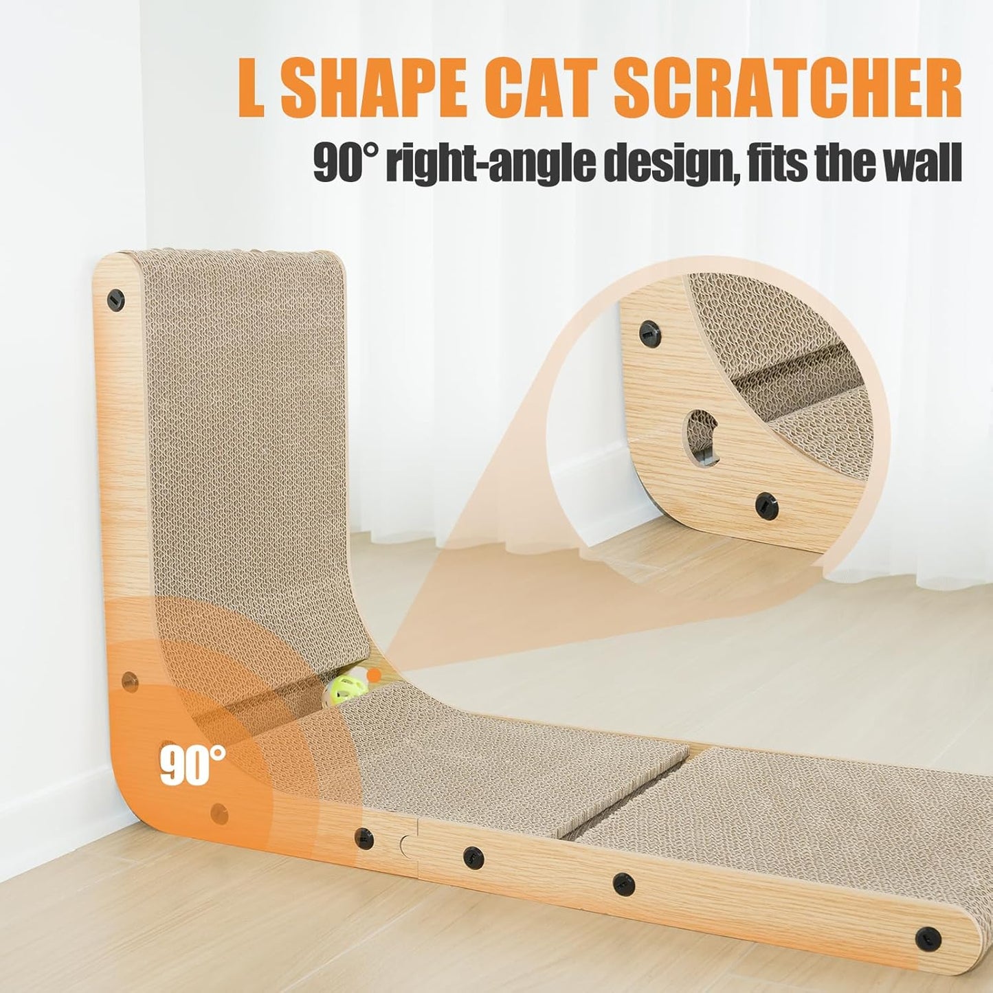 Dimaka L‑Shaped Vertical Cat Scratching Board 23.6″ – Cardboard with Catnip & Toy Ball