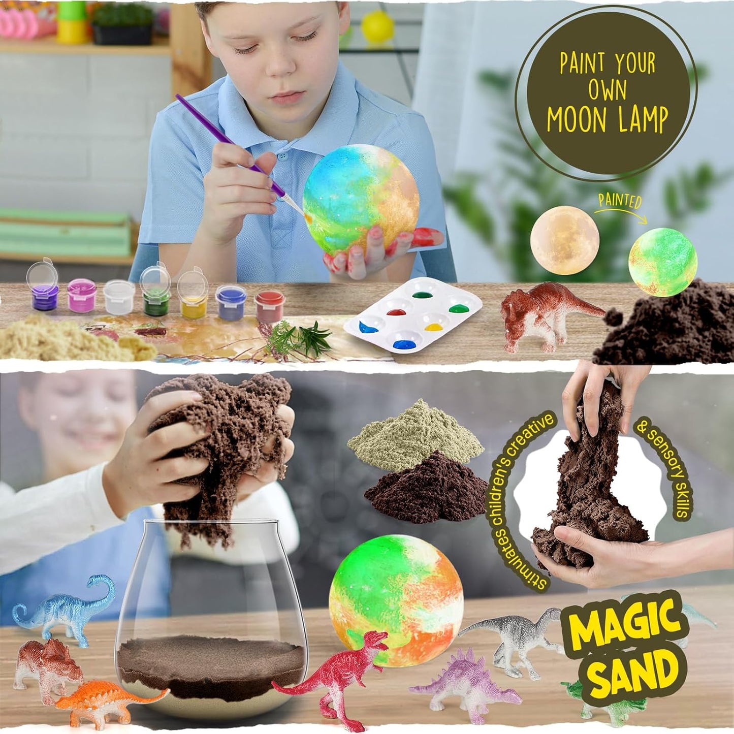 LAOESE Dinosaur Terrarium Kit & DIY Moon Lamp – Kids Craft Gift Ages 4-12