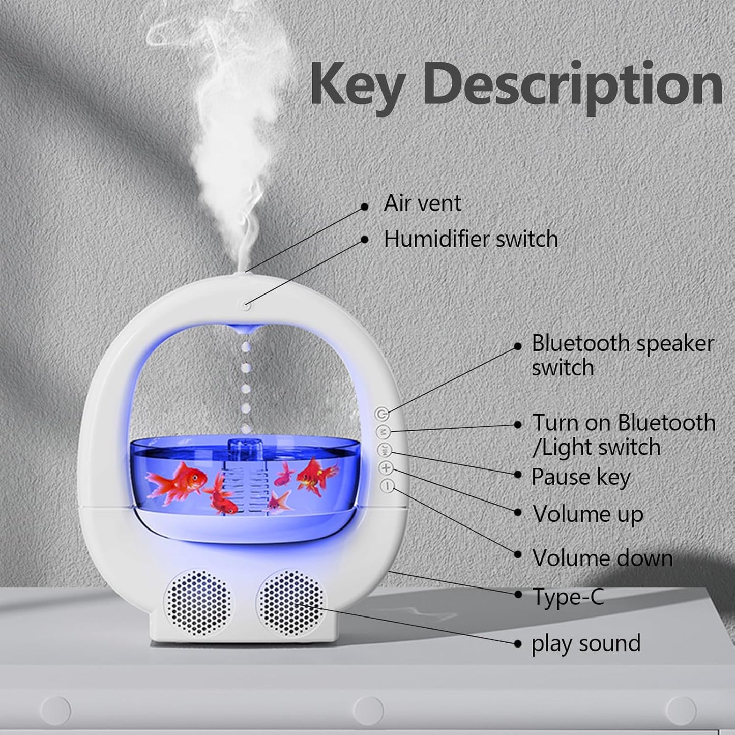 Anti-Gravity Humidifier with Night Light & Fish Tank – 5-in-1 Quiet Bedroom Decor