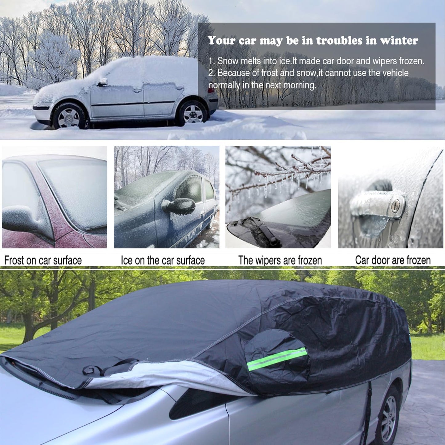 BEXITA Half Car Cover Waterproof for Windscreen & Rear – Snow, Frost & Rain Shield