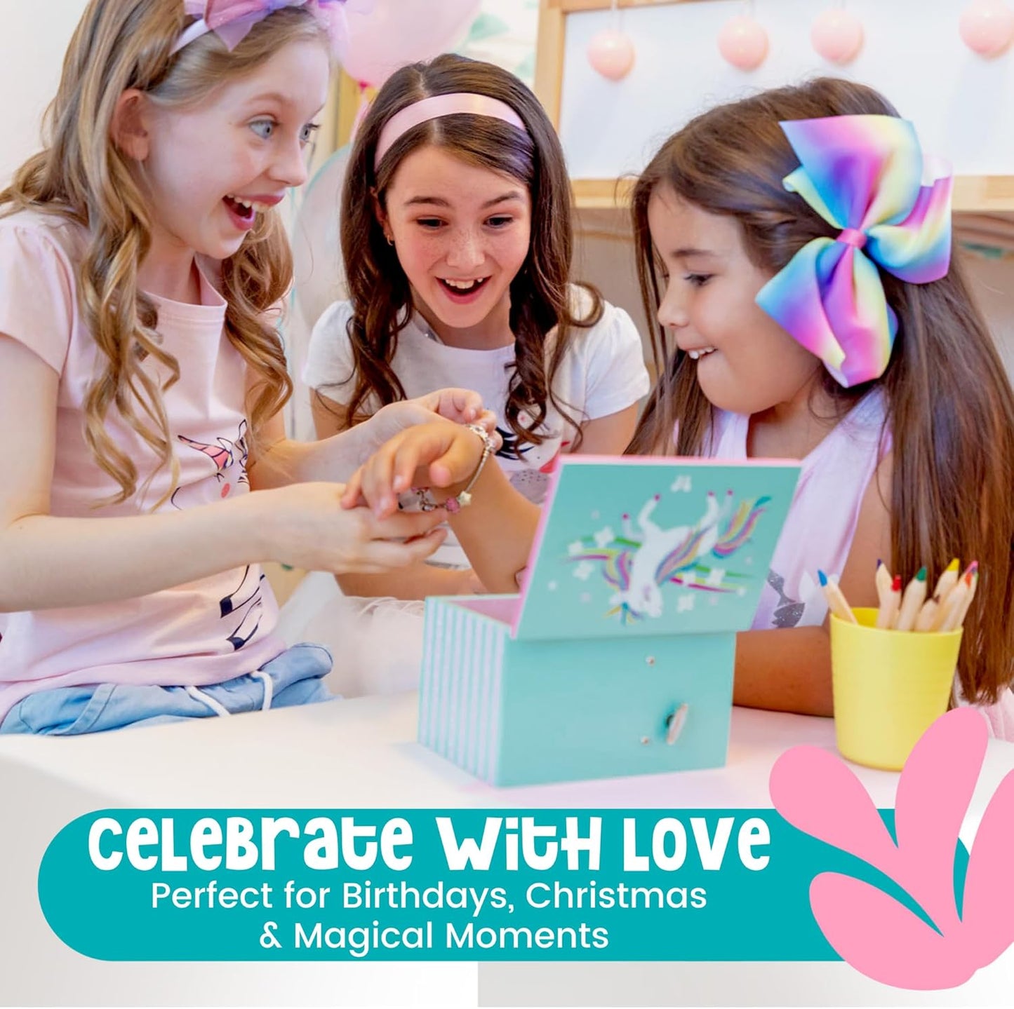 Unicorn Musical Jewellery Box for Girls + Charm Bracelet | Magic Gift