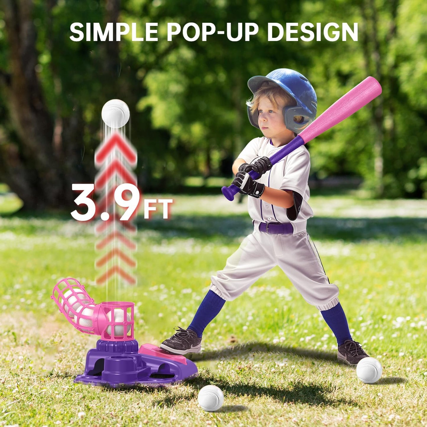 Mytrix Pink 3-in-1 Kids T-Ball Set – Tee, Pitching Machine & Batting Stand
