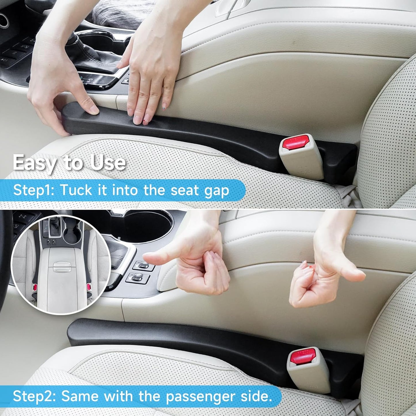 Givifive Car Seat Gap Filler 2‑Pack – Soft Foam (Dark Black)