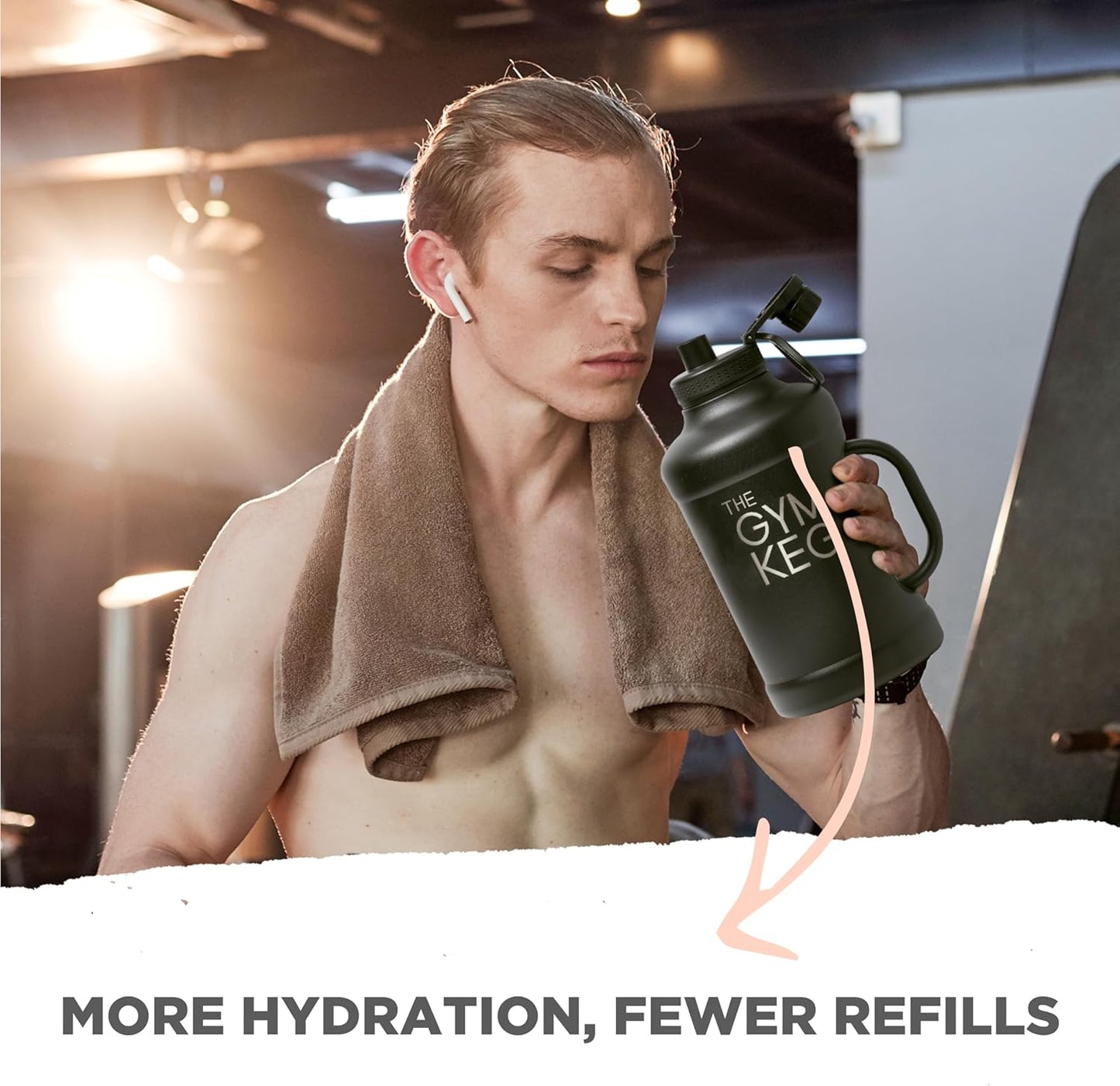 Gym Keg 2L Insulated Water Bottle – 24h Cold / 12h Hot – Wide Mouth, Leak‑Proof