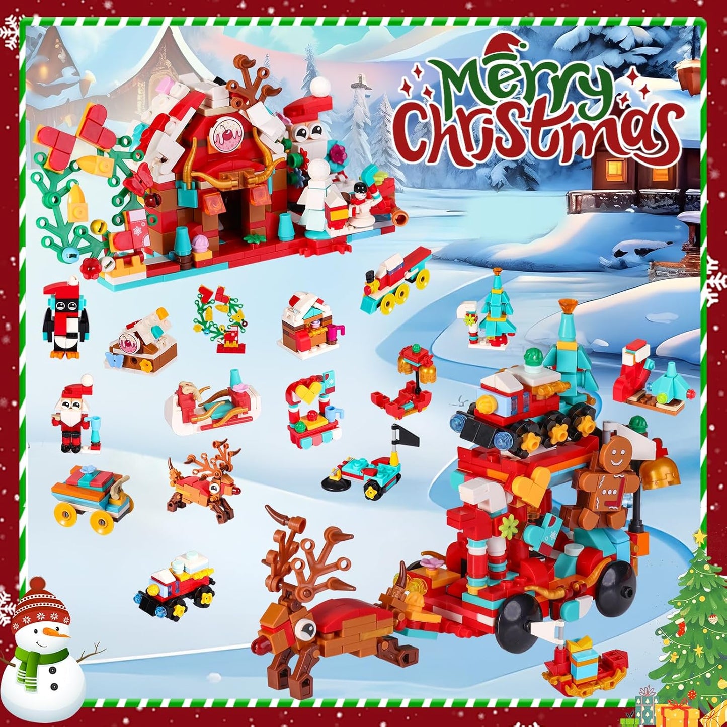 Advent Calendar 2025 Building Blocks Toy – 24 Mini Builds + Combine into Christmas Figures