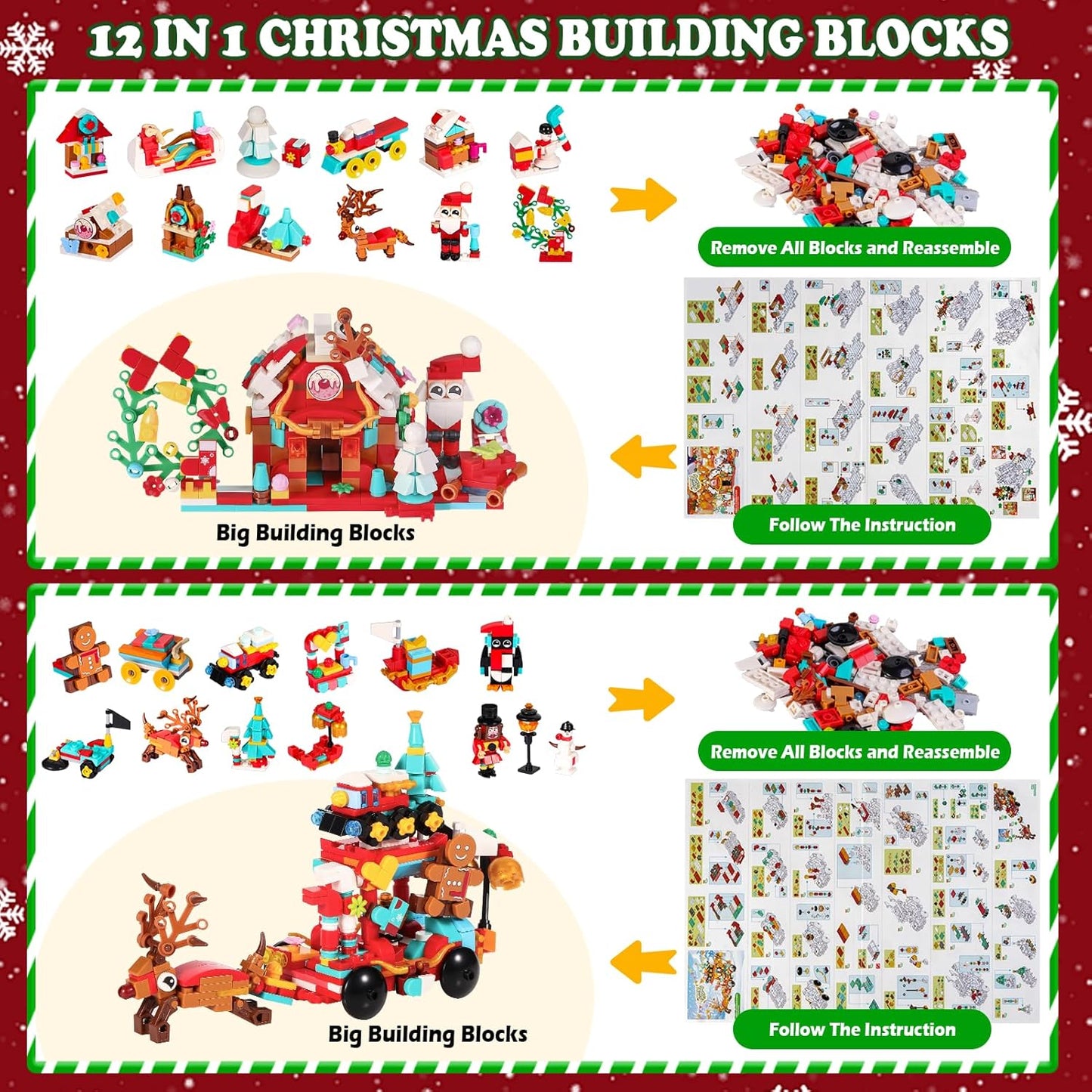 Advent Calendar 2025 Building Blocks Toy – 24 Mini Builds + Combine into Christmas Figures