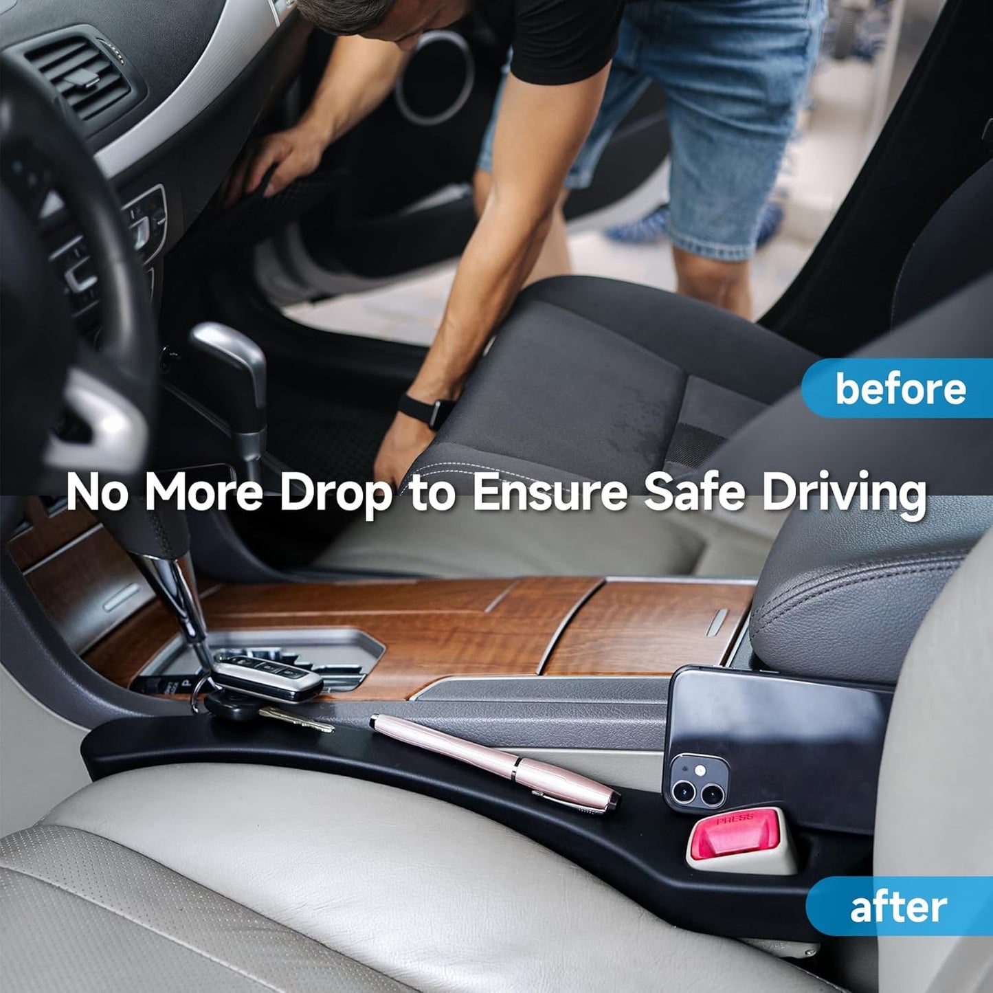 Set of 2 Universal Foam Car Seat Gap Fillers – Stops Items Dropping Between Seat & Console