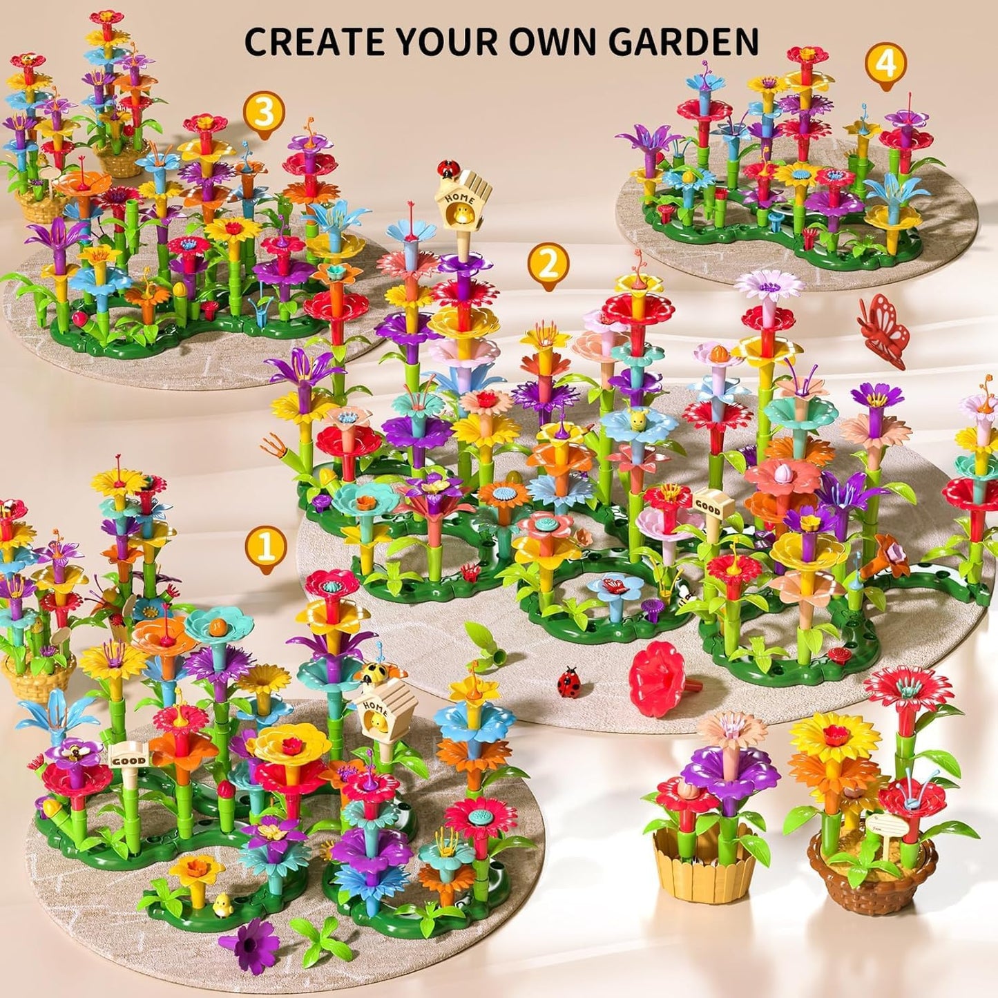 TEMI 138‑Piece Flower Garden Building Toy Set STEM Educational Play for 3‑6 Years