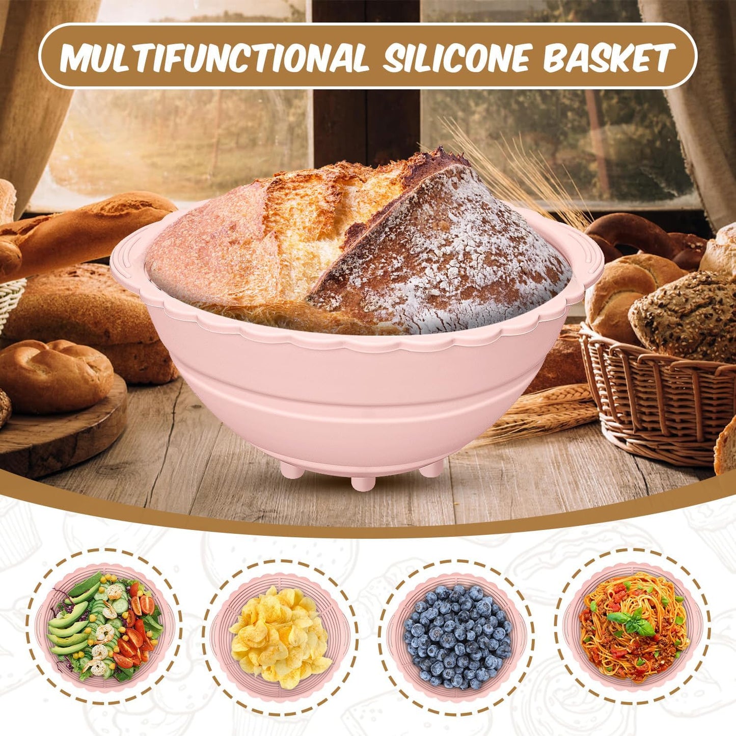 2Pack Bread Proofing Basket Banneton,Silicone Sourdough Bread Baking Baskets,