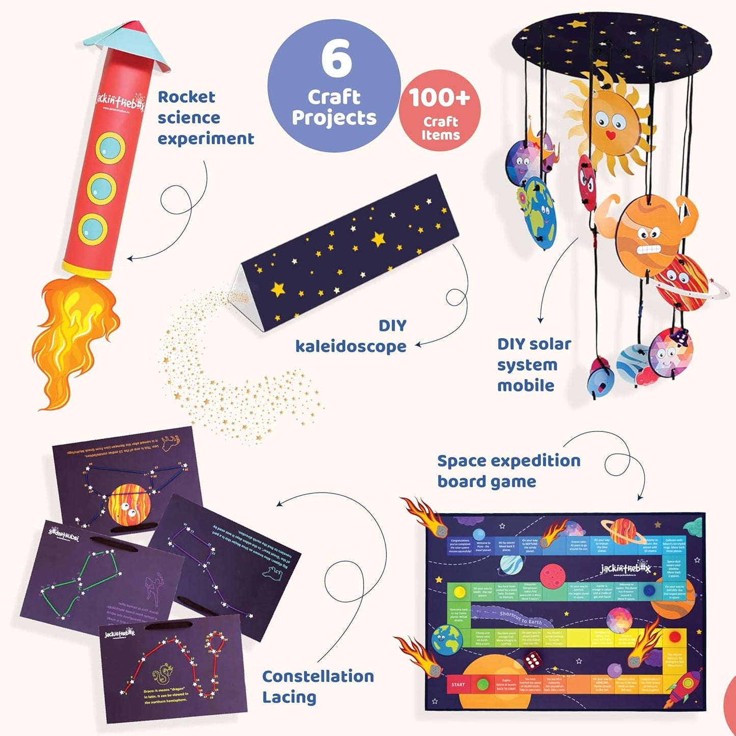 JackInTheBox Space Science 6-in-1 Craft Kit STEM Toy Age 6-10 Solar System Gift