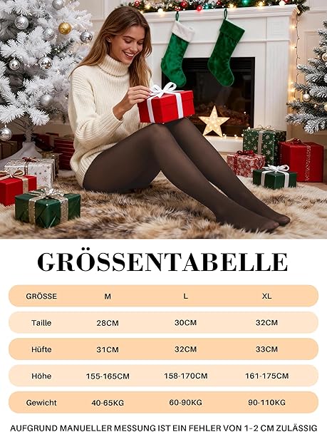 Fleece Lined Thermal Tights Opaque Sheer Look Winter Pantyhose
